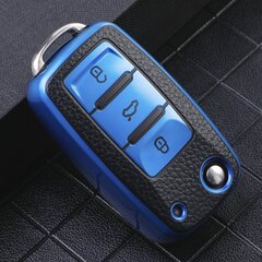 (sininen) TPU nahkainen auton avainkotelo Volkswagenille VW Bora Polo Tiguan Jetta Passat B5 B6 B7 Golf 5 6 Beetle Skoda Octavialle hinta ja tiedot | Lisätarvikkeet autoiluun | hobbyhall.fi