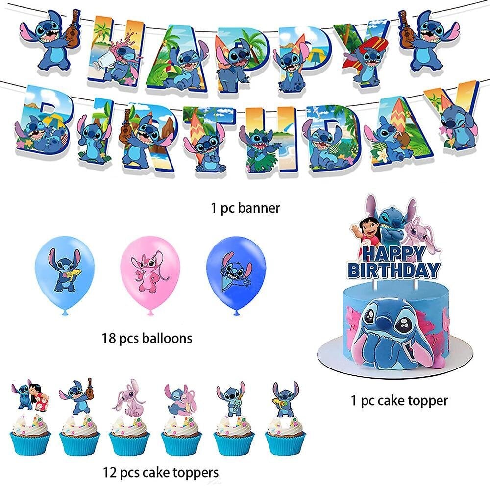 Stitch & Lilo Juhlatarvikkeet Koristeet Ilmapallot Cake Topper Banderollit hinta ja tiedot | Liput | hobbyhall.fi