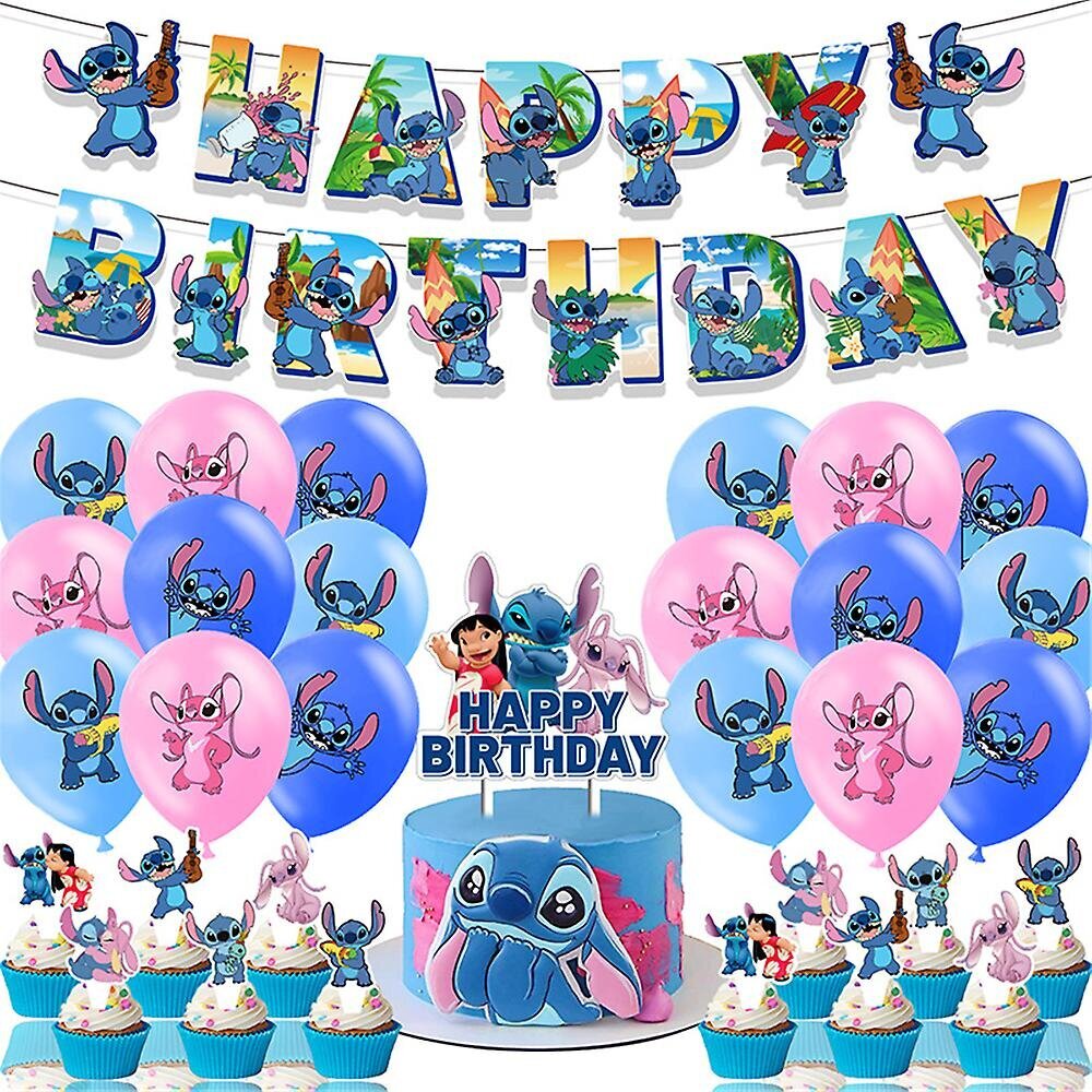 Stitch & Lilo Juhlatarvikkeet Koristeet Ilmapallot Cake Topper Banderollit hinta ja tiedot | Liput | hobbyhall.fi