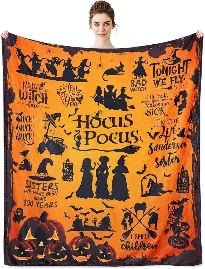 Witch Blanket Halloween Throw Peitot naisille Witch Flanelli Fleece Peitot sohvalle Vuodesohva Tuoli Sisustus Halloween Decorations Peitto 50x60in Witch Orange hinta ja tiedot | Peitot | hobbyhall.fi