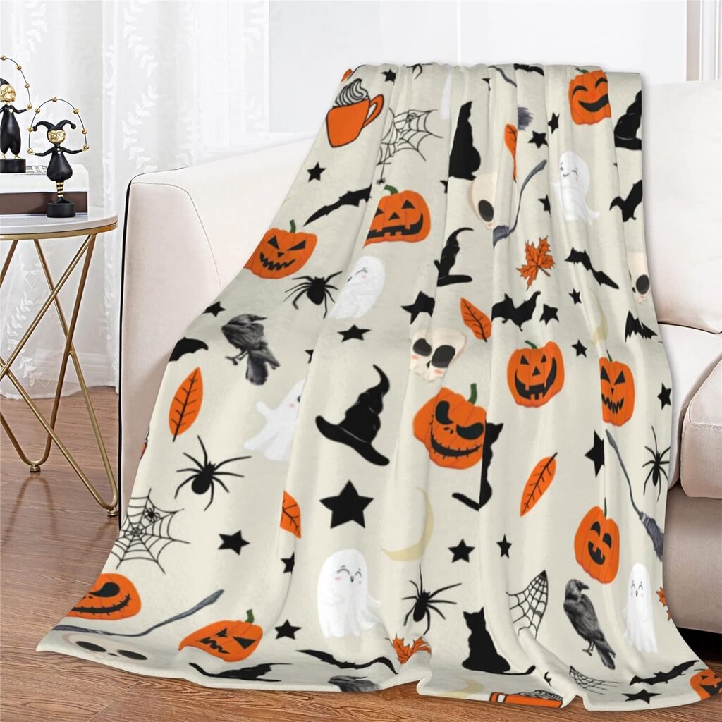 Pehmeä Pehmeä Halloween-peitto Musta Kissa Vintage Cool Skull Crow Pumpkins Noitahattu Bat Spider Web Ghost Ylellinen flanelliheittopeite sänkyyn, sohvaan, sohvaan, matkustamiseen ja ulkoiluun, telttailu 60x50 tuumaa hinta ja tiedot | Peitot | hobbyhall.fi