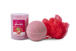 Setti IDC Institute Smoothie Strawberry: kylpysuolaa, 200 g + kylpypallo, 140 g + sieni hinta ja tiedot | Suihkusaippuat ja suihkugeelit | hobbyhall.fi