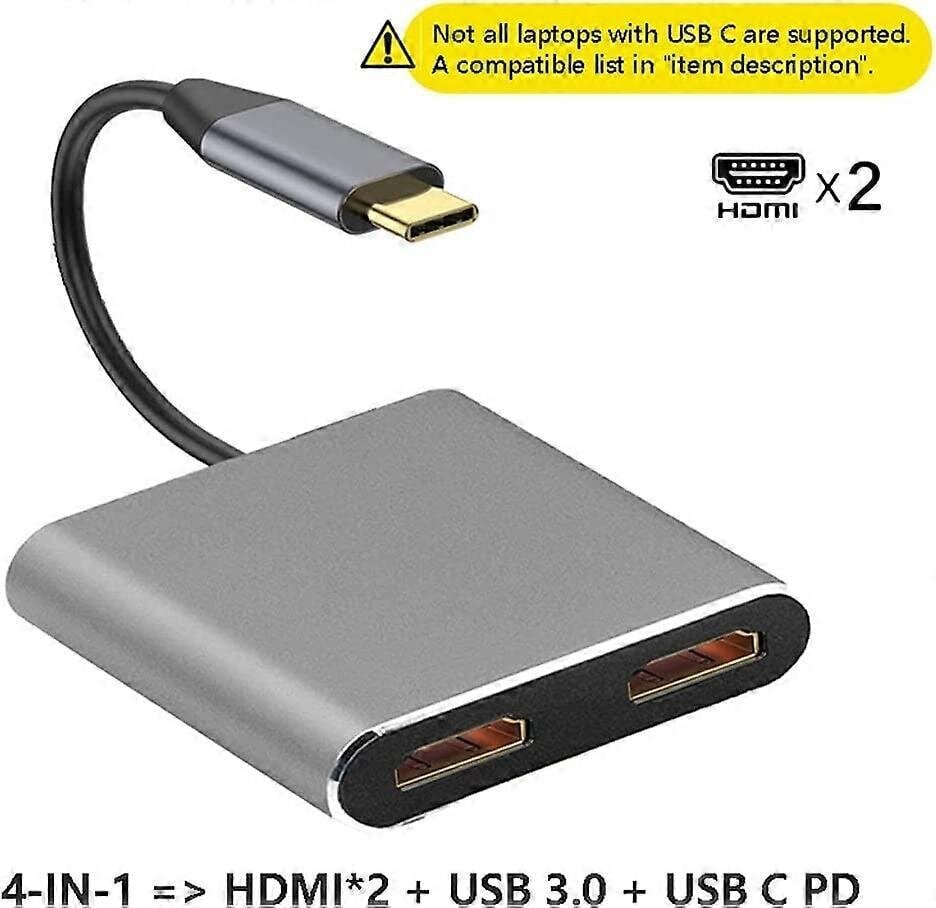 USB-tyypin C kannettavan tietokoneen telakointiasema, kaksinäyttöinen HDMI-kaksoisnäyttö, USB 3.0 -keskittimen sovitintelakka hinta ja tiedot | Adapterit | hobbyhall.fi