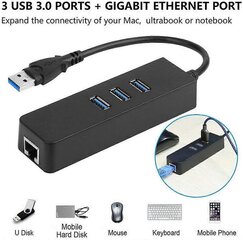 USB 3.0 -keskitin, 3-porttinen USB-keskitin RJ45 10/100/1000 Gigabit Ethernet -verkkosovittimella, muuntimen langallinen USB-verkkosovitin Ultrabookeille, kannettaville, T hinta ja tiedot | Adapterit | hobbyhall.fi