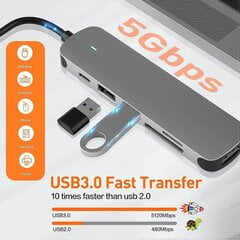 USB C -keskitin, USB C -sovitin 6 in 1 USB 3.0 -liitännällä, 4K-HDMI, USB C -liitäntä/PD, SD/TF-kortinlukija, telakointiasema Yhteensopiva MacBook Pron/A:n kanssa hinta ja tiedot | Adapterit | hobbyhall.fi