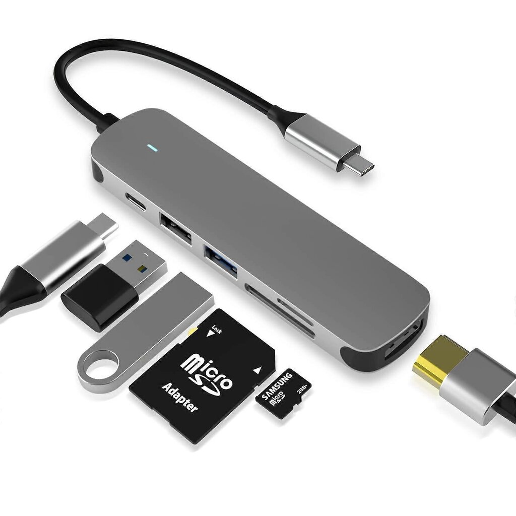 USB C -keskitin, USB C -sovitin 6 in 1 USB 3.0 -liitännällä, 4K-HDMI, USB C -liitäntä/PD, SD/TF-kortinlukija, telakointiasema Yhteensopiva MacBook Pron/A:n kanssa hinta ja tiedot | Adapterit | hobbyhall.fi