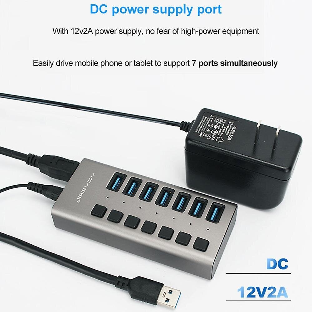 HS-707MG 7-porttia USB3.0 5Gbps nopea lähetyslataustelakka USB-keskittimen jakaja itsenäisellä kytkimellä hinta ja tiedot | Adapterit | hobbyhall.fi