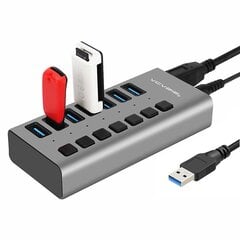 HS-707MG 7-porttia USB3.0 5Gbps nopea lähetyslataustelakka USB-keskittimen jakaja itsenäisellä kytkimellä hinta ja tiedot | Adapterit | hobbyhall.fi