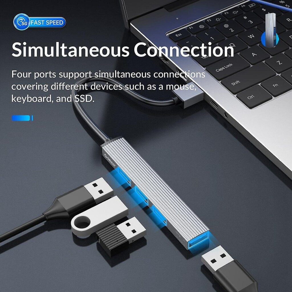 ORICO AH-A13 1*USB 3.0 + 3*USB 2.0 HUB 4-porttinen alumiiniseoksesta valmistettu USB-jakaja Macbook Pro PC -tietokoneelle hinta ja tiedot | Adapterit | hobbyhall.fi