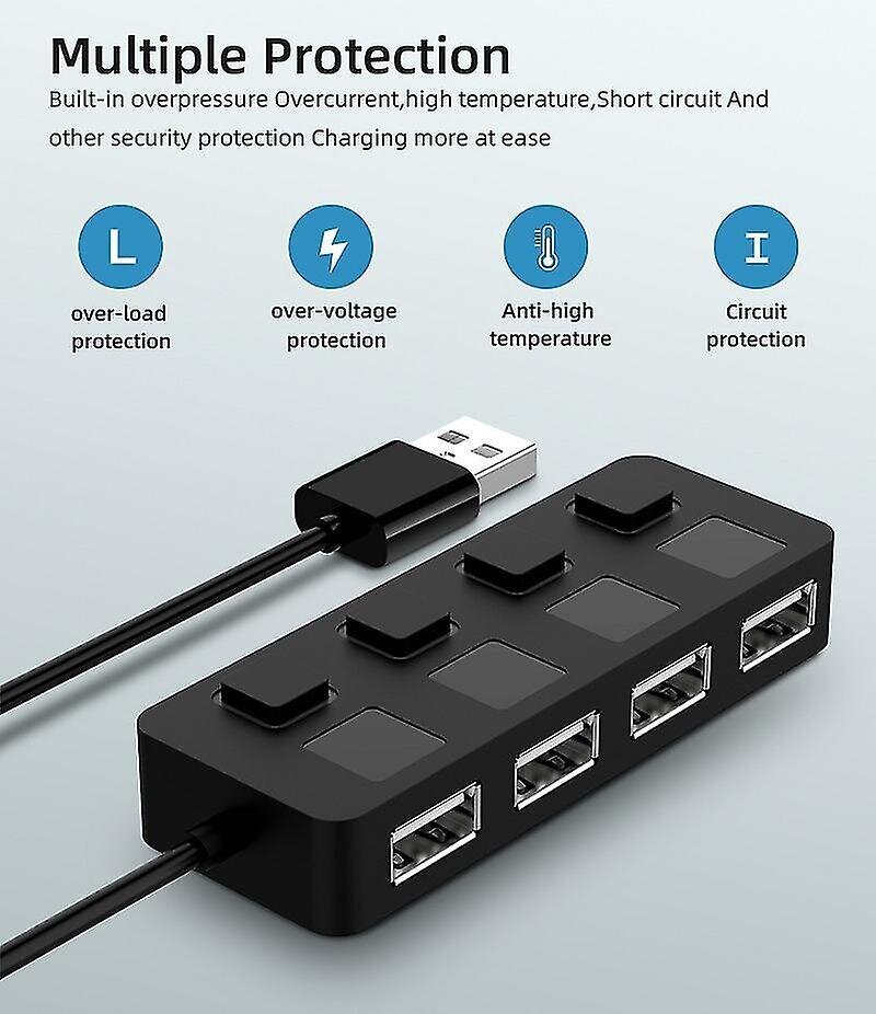 4-porttinen USB 2.0 -datakeskitin, jossa on yksittäiset LED-valaistut virtakytkimet [latausta ei tueta] Mac PC:lle (hb-umls) hinta ja tiedot | Adapterit | hobbyhall.fi