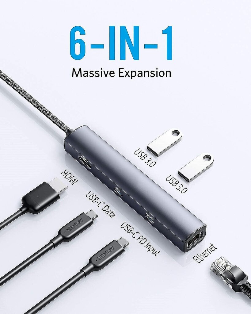 USB C -keskitin, Powerexpand 6-in-1 Usb C Pd Ethernet -keskitin, 65 W virransyöttö, 4k HDmi, 1 Gbps Ethernet, USB-c-dataportti, 2 Usb 3.0 dataa, Macbolle hinta ja tiedot | Adapterit | hobbyhall.fi