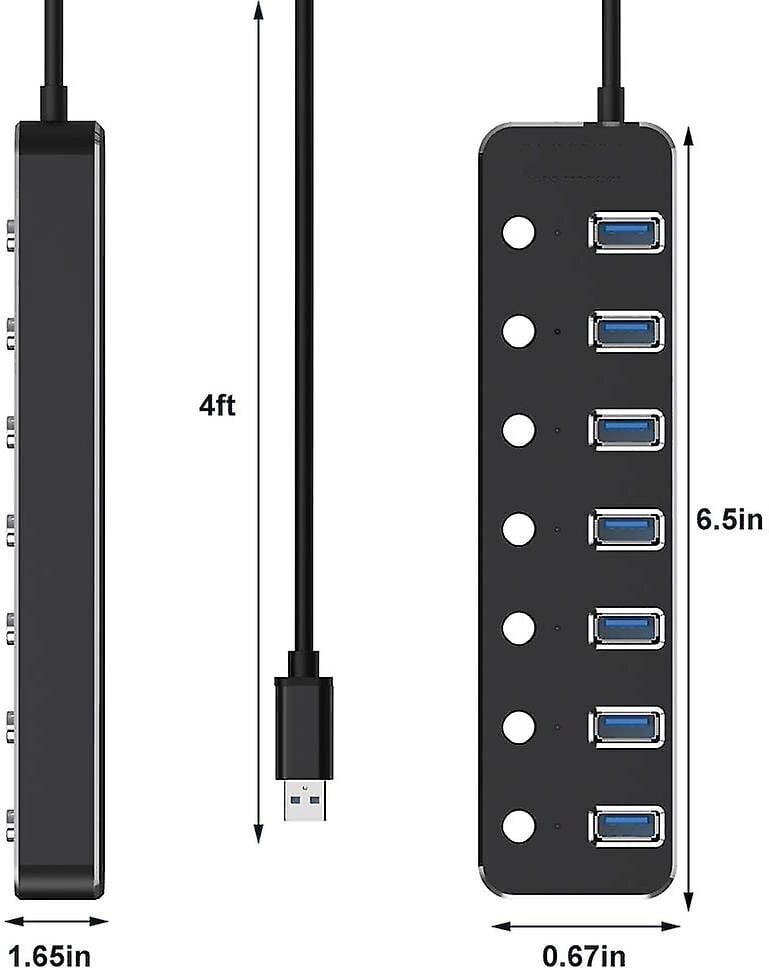 USB-keskittimen jakaja, Usb 3.0 alumiinidatakeskitin erillisillä on/off-kytkimillä ja led-valoilla kannettavalle tietokoneelle, PC-tietokone (4ft/120cm) (7porttia) hinta ja tiedot | Adapterit | hobbyhall.fi