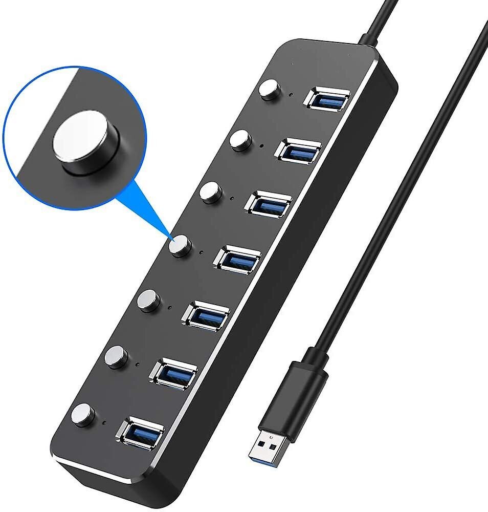 USB-keskittimen jakaja, Usb 3.0 alumiinidatakeskitin erillisillä on/off-kytkimillä ja led-valoilla kannettavalle tietokoneelle, PC-tietokone (4ft/120cm) (7porttia) hinta ja tiedot | Adapterit | hobbyhall.fi