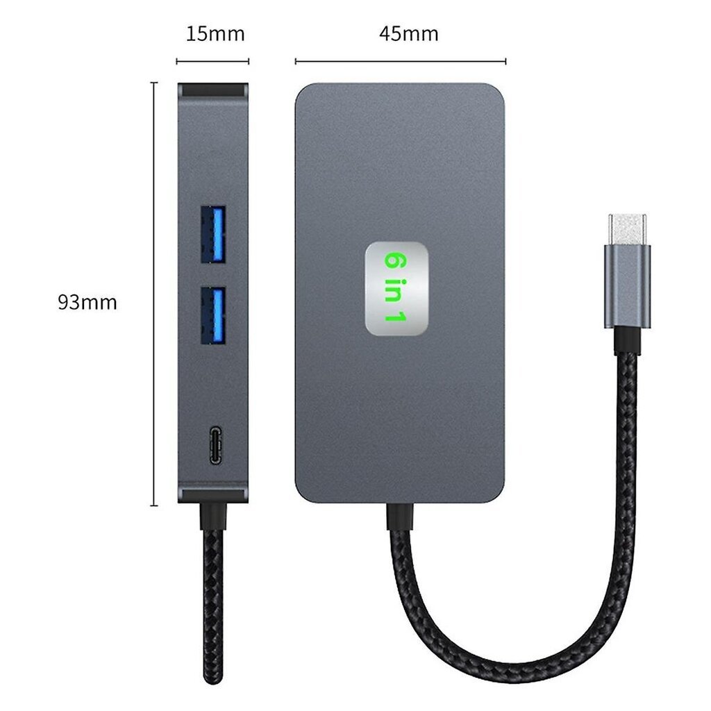 6-in-1 USB C -keskitin USB 3.2 Type C -keskitin Gigabit + USB3.2 (10Gbps) + 4K/60Hz HD + PD100W nopea lataus kannettavan tietokoneen telakointiasema hinta ja tiedot | Adapterit | hobbyhall.fi