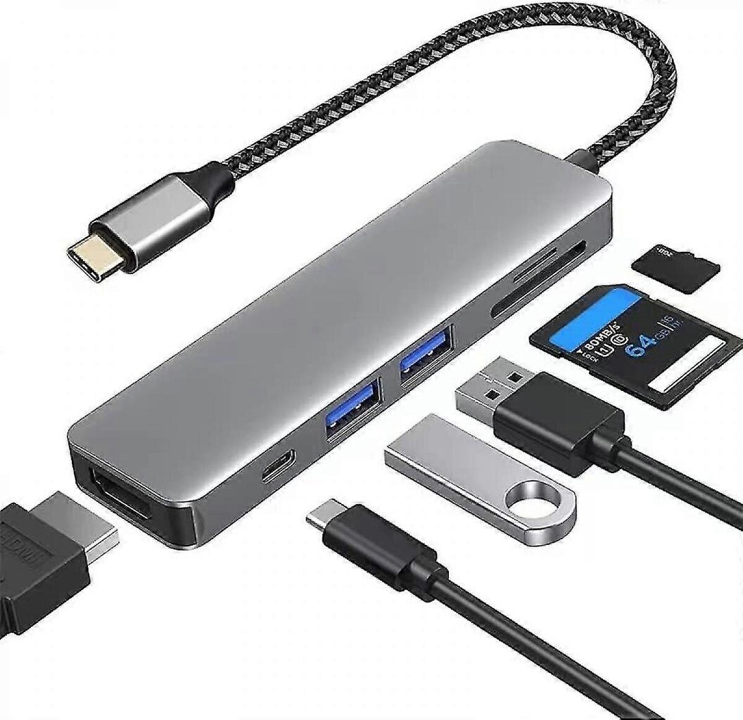 6 in 1 USB C -keskittimen moniporttisovittimet, mac-sovitin, 4k HDmi, 100 W pikalataus, USB-c ja 3 Usb-a 5gbps dataportti, USB 2.0 hinta ja tiedot | Adapterit | hobbyhall.fi