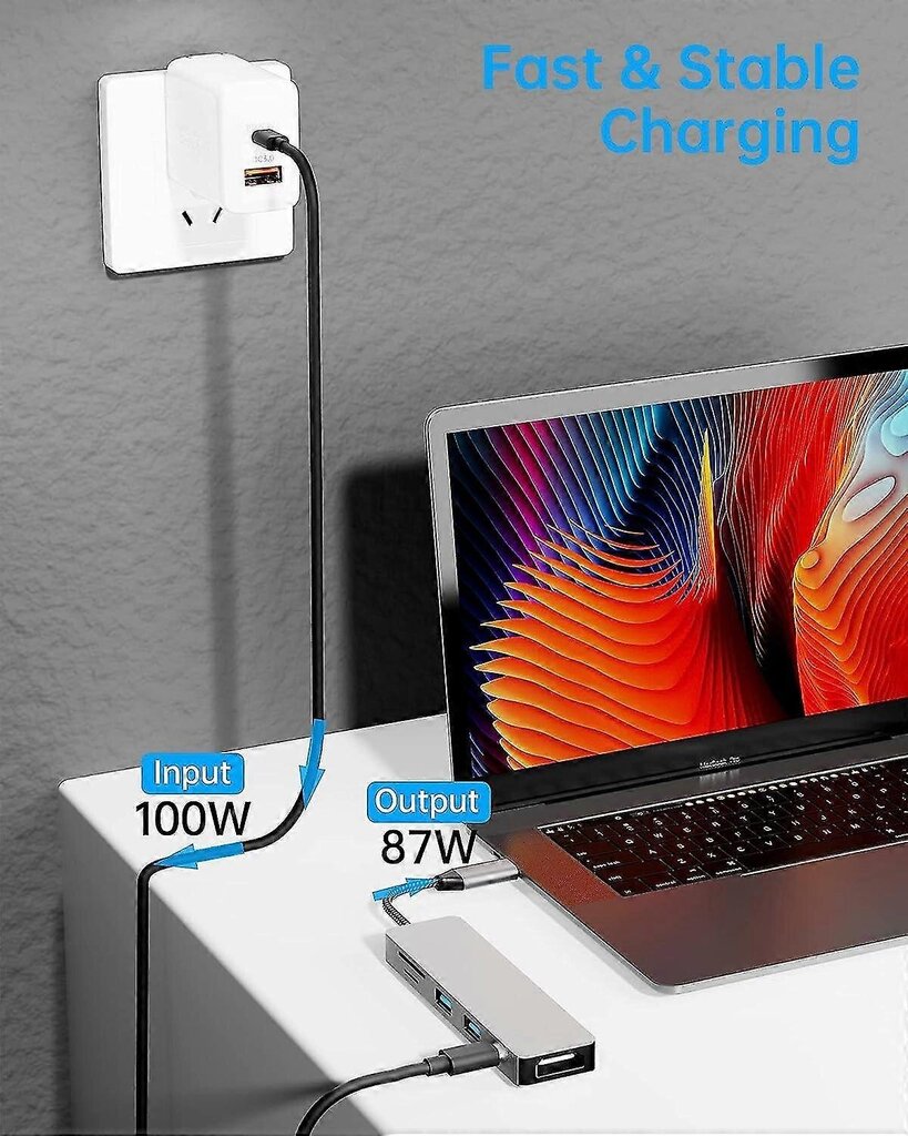 6 in 1 USB C -keskittimen moniporttisovittimet, mac-sovitin, 4k HDmi, 100 W pikalataus, USB-c ja 3 Usb-a 5gbps dataportti, USB 2.0 hinta ja tiedot | Adapterit | hobbyhall.fi