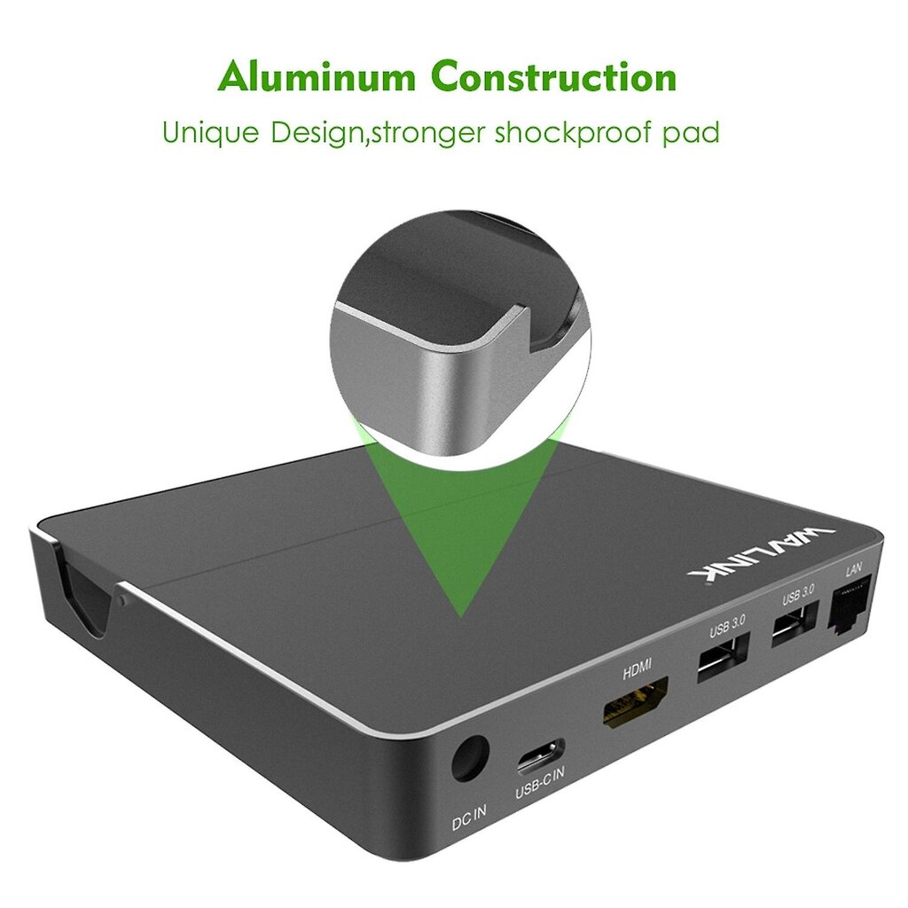 WAVLINK UHP3D01G 4K HD -telakointiasema Gigabit Ethernet USB 3.0 -monitoimikeskitin - Iso-Britannian pistoke hinta ja tiedot | Adapterit | hobbyhall.fi