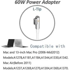 60 W Macbook Pro -laturi - Korvaava 60 W:n L-kärki Macbook-laturi vanhalle 13 tuuman Macbook Prolle - (FMY) hinta ja tiedot | Adapterit | hobbyhall.fi