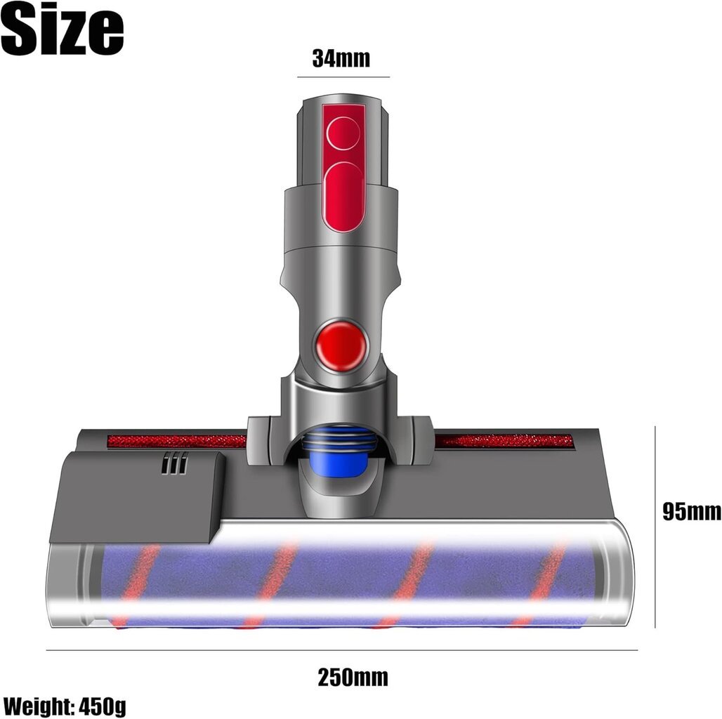 Turbo-sähkömoottorikäyttöinen pyöritysharja, yhteensopiva Dyson V7 V8 V10 V 11 V15 pikalukituksella pehmeällä telalla kovalle lattialle, parkettiharja laservalolla hinta ja tiedot | Pölynimureiden lisätarvikkeet | hobbyhall.fi
