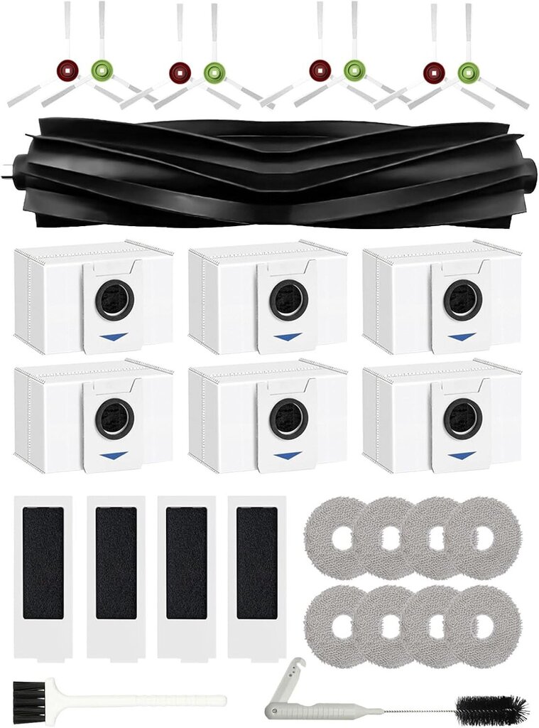 Tarvikesarja ECOVACS DEEBOT T20 OMNI/DEEBOT T20e Omni Pieces de Replacement 29 pakettia: 1 Brosses Principales, 8 Pinceaux Latéraux, 8 Serpillière, 6 Sac Aspirateur, 4 Filtres HEPA hinta ja tiedot | Pölynimureiden lisätarvikkeet | hobbyhall.fi