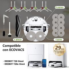 Tarvikesarja ECOVACS DEEBOT T20 OMNI/DEEBOT T20e Omni Pieces de Replacement 29 pakettia: 1 Brosses Principales, 8 Pinceaux Latéraux, 8 Serpillière, 6 Sac Aspirateur, 4 Filtres HEPA hinta ja tiedot | Pölynimureiden lisätarvikkeet | hobbyhall.fi