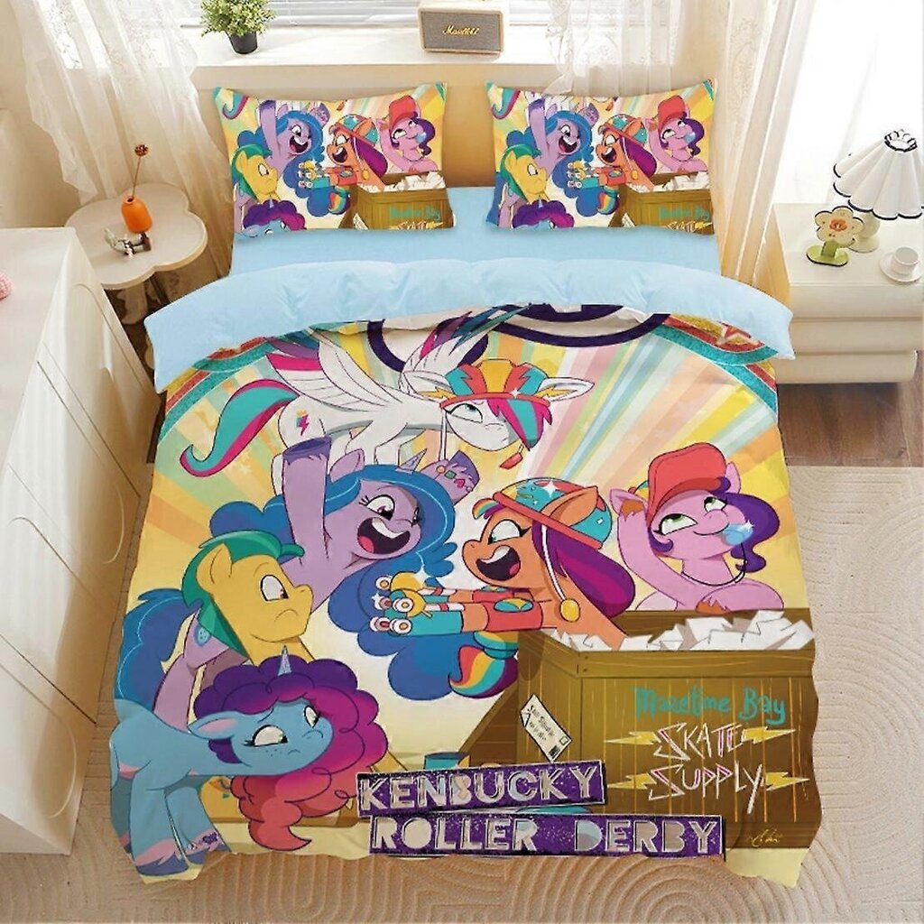 A228 Lakanat My Little Pony -Vuodevaatteet Setit Rainbow Pony -Peitto Sängynpeite Peitto Ystävä_200x200cm 78x78in hinta ja tiedot | Pussilakanat ja tyynyliinat | hobbyhall.fi