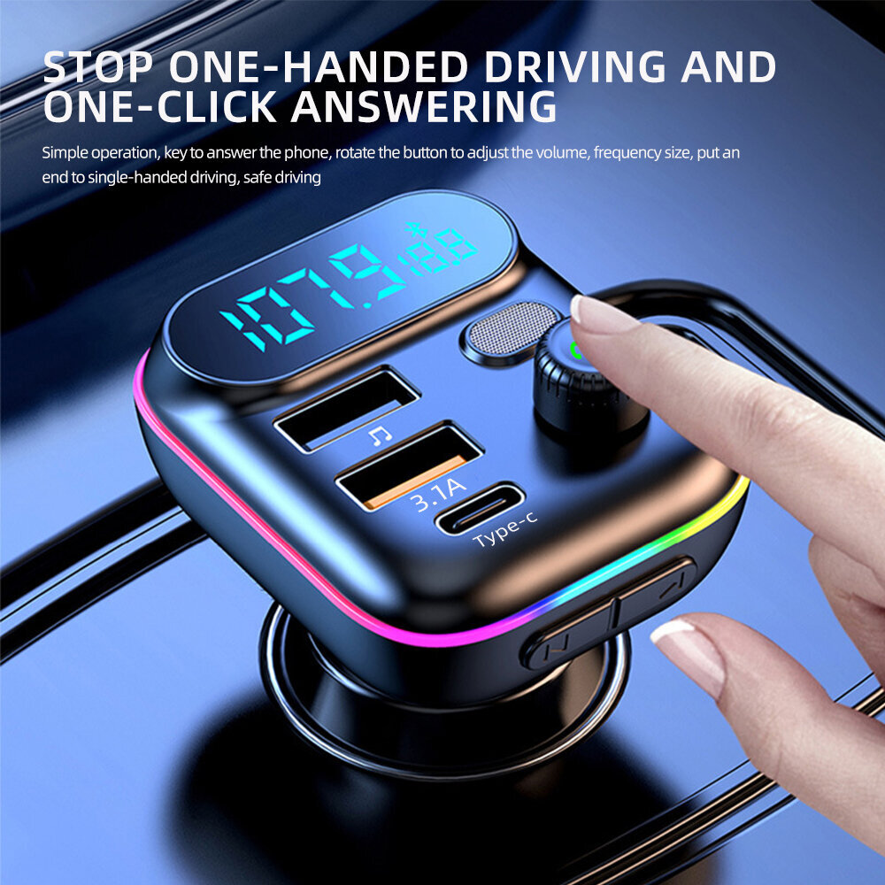 Autolaturi FM-lähetin pikalataus PD QC3.0 USB C -autopuhelinlaturi Type C -sovitin autossa iPhonelle Samsung Huawei Xiaomi hinta ja tiedot | Paristolaturit | hobbyhall.fi