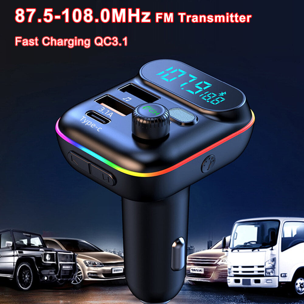 Autolaturi FM-lähetin pikalataus PD QC3.0 USB C -autopuhelinlaturi Type C -sovitin autossa iPhonelle Samsung Huawei Xiaomi hinta ja tiedot | Paristolaturit | hobbyhall.fi