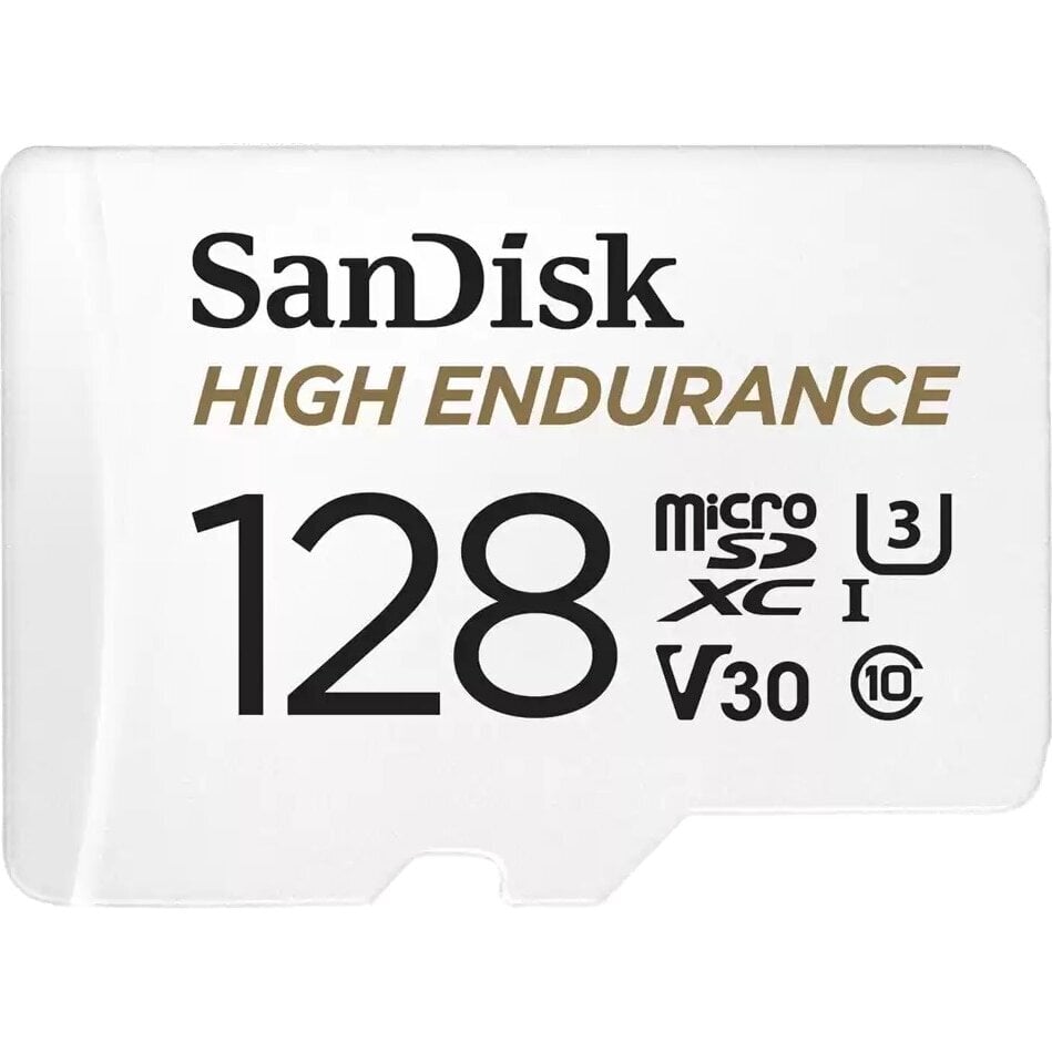 SanDisk micro SD High Endurance Videomuistikortti 128 Gt, Class 10, V30, UHS-I U3 + sovitin hinta ja tiedot | Puhelimen muistikortit | hobbyhall.fi