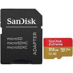 SanDisk Extreme microSDXC 512GB muistikortti, jopa 190MB/s & 130MB/s luku-/kirjoitusnopeudet A2 C10 V30 UHS-I U3 + SD-sovitin hinta ja tiedot | Puhelimen muistikortit | hobbyhall.fi