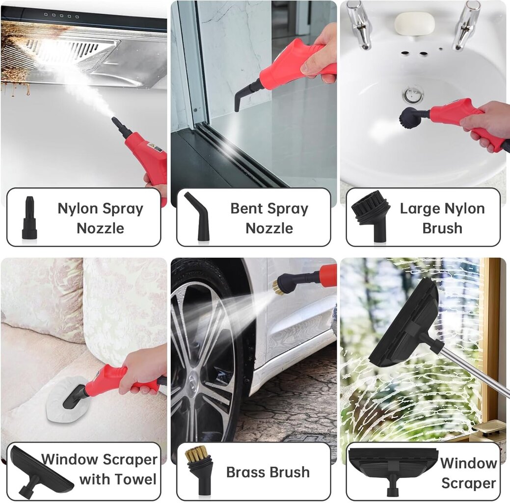 Kädessä pidettävä paineistettu höyrypuhdistin, 1000 ml vesisäiliö, 15S lämmitysaika, lattian, verhoilun, laastin ja auton punaisen puhdistamiseen hinta ja tiedot | Höyrypesurit ja höyrymopit | hobbyhall.fi