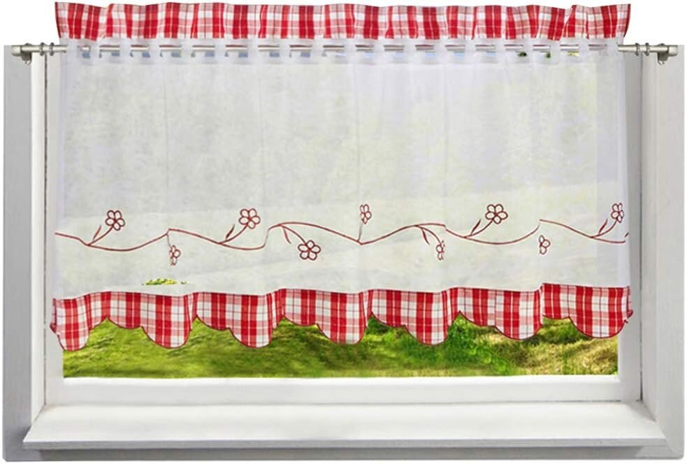 Puuvillalanka-ikkunaverho Faux-läpivientiverkkokangastanko taskun ikkunan koristelu - 1 paneeli (korkeusleveys/30x90cm, punainen) hinta ja tiedot | Verhot | hobbyhall.fi