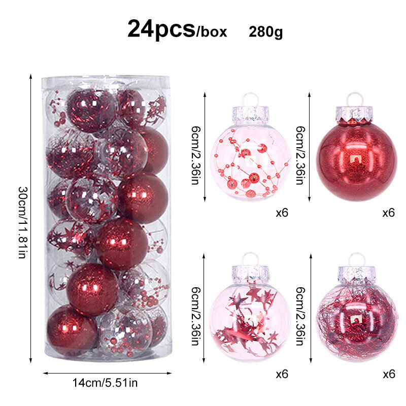 Setti 24 läpinäkyvää joulupalloa, 6 cm, joulukuusenkoristeisiin hinta ja tiedot | Joulukoristeet | hobbyhall.fi