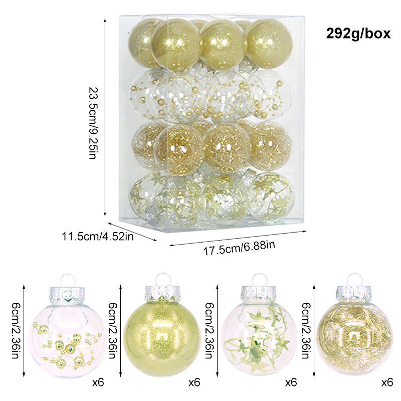 24 joulupallon setti, 6 cm, laatikossa, läpinäkyvät joulukoristeet, luova ripustus hinta ja tiedot | Joulukoristeet | hobbyhall.fi