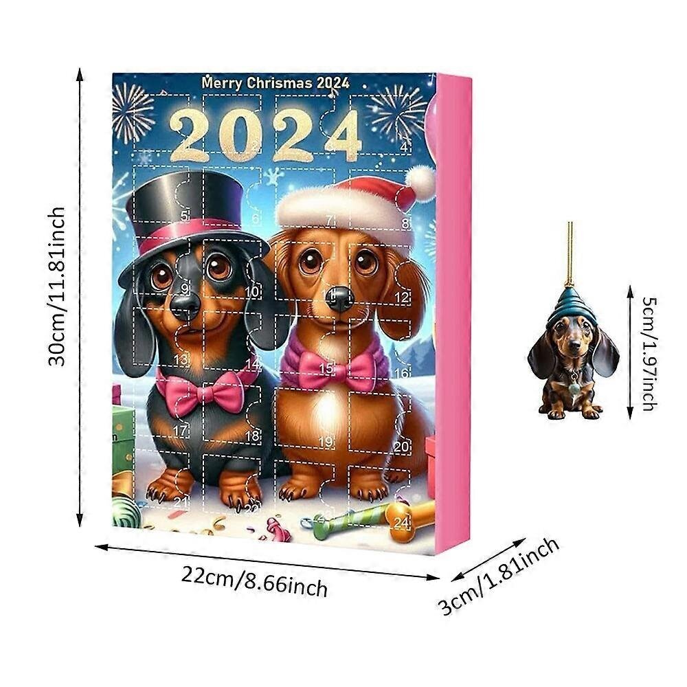 2024 Koiran joulun adventtikalenteri Mäyräkoirat - 2D koirariipukset 24 päivän joulukalenteri kodin sisustamiseen hinta ja tiedot | Joulukoristeet | hobbyhall.fi