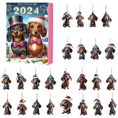 2024 Koiran joulun adventtikalenteri Mäyräkoirat - 2D koirariipukset 24 päivän joulukalenteri kodin sisustamiseen hinta ja tiedot | Joulukoristeet | hobbyhall.fi