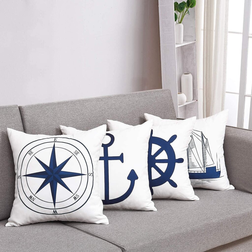 Siniset Nautical-tyynyliinat, 4 kpl 45x45cm hinta ja tiedot | Koristetyynyt ja tyynynpäälliset | hobbyhall.fi