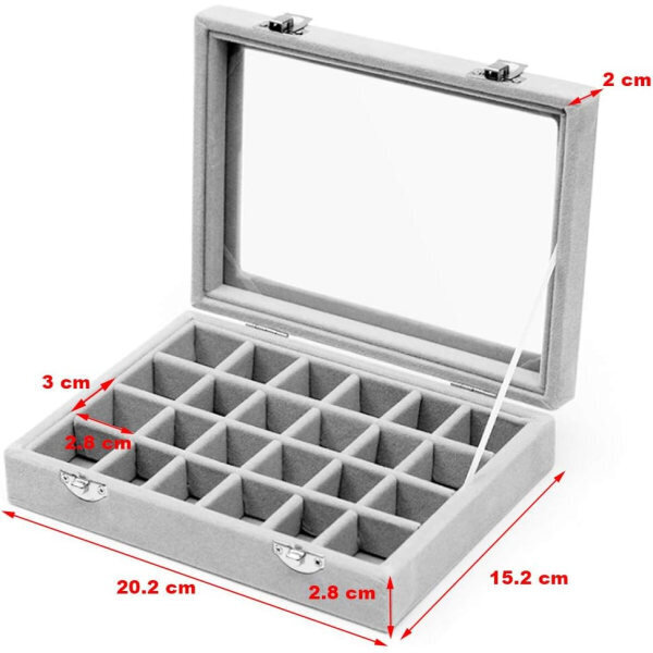 Korurasia, jossa 24 lokeroa, korusäilytys lasikannella, säilytyslaatikko, sormusten ja korvakorujen järjestäjä hinta ja tiedot | Korusetit | hobbyhall.fi