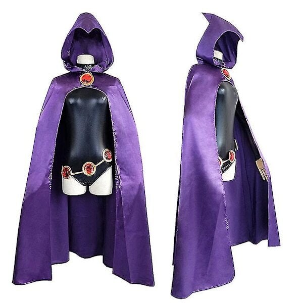 Teen Titans Raven Cosplay -asu Supersankari Viitta Haalari Zentai Halloween Tiukasti istuvat vaatteet + viitta + vyötärökoruketju - Koko puku koko... hinta ja tiedot | Korusetit | hobbyhall.fi