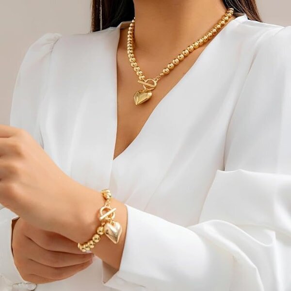 Kultasydän paksu kaulakoru naisille Hopeasydänkaulakoru Big Pearl Choker kaulakoru Pearl Statement trendikkäitä koruja hinta ja tiedot | Korusetit | hobbyhall.fi