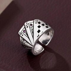 Vintage Chunky Statement Ring hopea Poker Card Flush Band Ring Open Ring säädettävä koru naisille ja miehille hinta ja tiedot | Korusetit | hobbyhall.fi