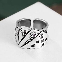 Vintage Chunky Statement Ring hopea Poker Card Flush Band Ring Open Ring säädettävä koru naisille ja miehille hinta ja tiedot | Korusetit | hobbyhall.fi