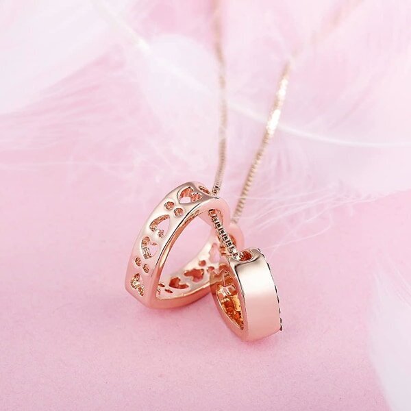 Silver Rose Gold Cubic Zirkonia Heart Riipus kaulakoru naisille Rakastan sinua korulahja hinta ja tiedot | Korusetit | hobbyhall.fi