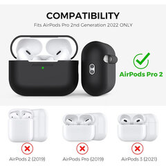 AirPods Pro 2 -kotelon kansi (2022) Pehmeä silikonikotelo [lisätty käsihihna] Täyssuoja Apple AirPods Pro 2 2022 -latauskotelo (musta) hinta ja tiedot | Älykellojen ja aktiivisuusrannekkeiden lisätarvikkeet | hobbyhall.fi