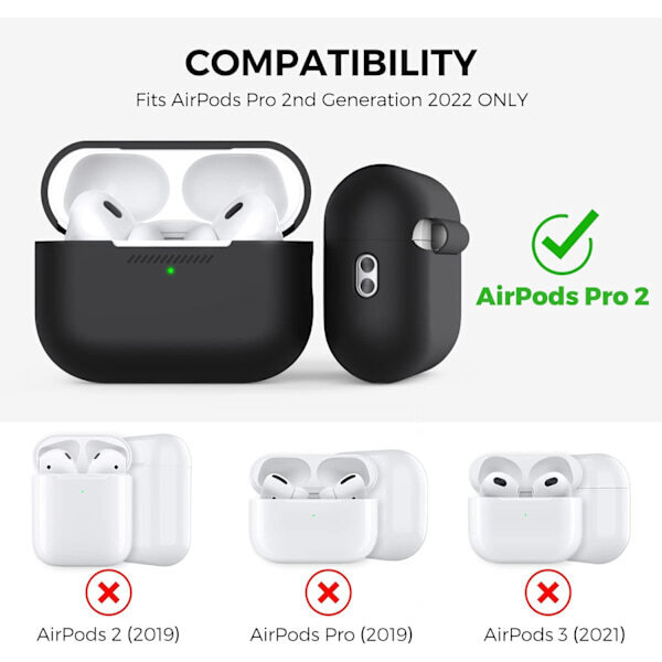 AirPods Pro 2 -kotelon kansi (2022) Pehmeä silikonikotelo [lisätty käsihihna] Täyssuoja Apple AirPods Pro 2 2022 -latauskotelo (musta) hinta ja tiedot | Älykellojen ja aktiivisuusrannekkeiden lisätarvikkeet | hobbyhall.fi