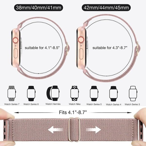 6-pack joustava nailonsolosilmukka Apple Watch Band Series Ultra Watchille 8 7 6 5 4 3 2 1 (38/40/41mm) hinta ja tiedot | Älykellojen ja aktiivisuusrannekkeiden lisätarvikkeet | hobbyhall.fi