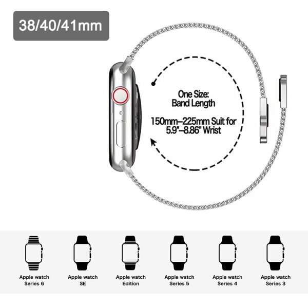 Magneettinen rannekoru, joka on yhteensopiva Apple Watchin kanssa - Mesh Milanese -ranneke säädettävällä silmukalla, metallinen rannekoru käytettävään Apple Watchin hihnaan hinta ja tiedot | Älykellojen ja aktiivisuusrannekkeiden lisätarvikkeet | hobbyhall.fi