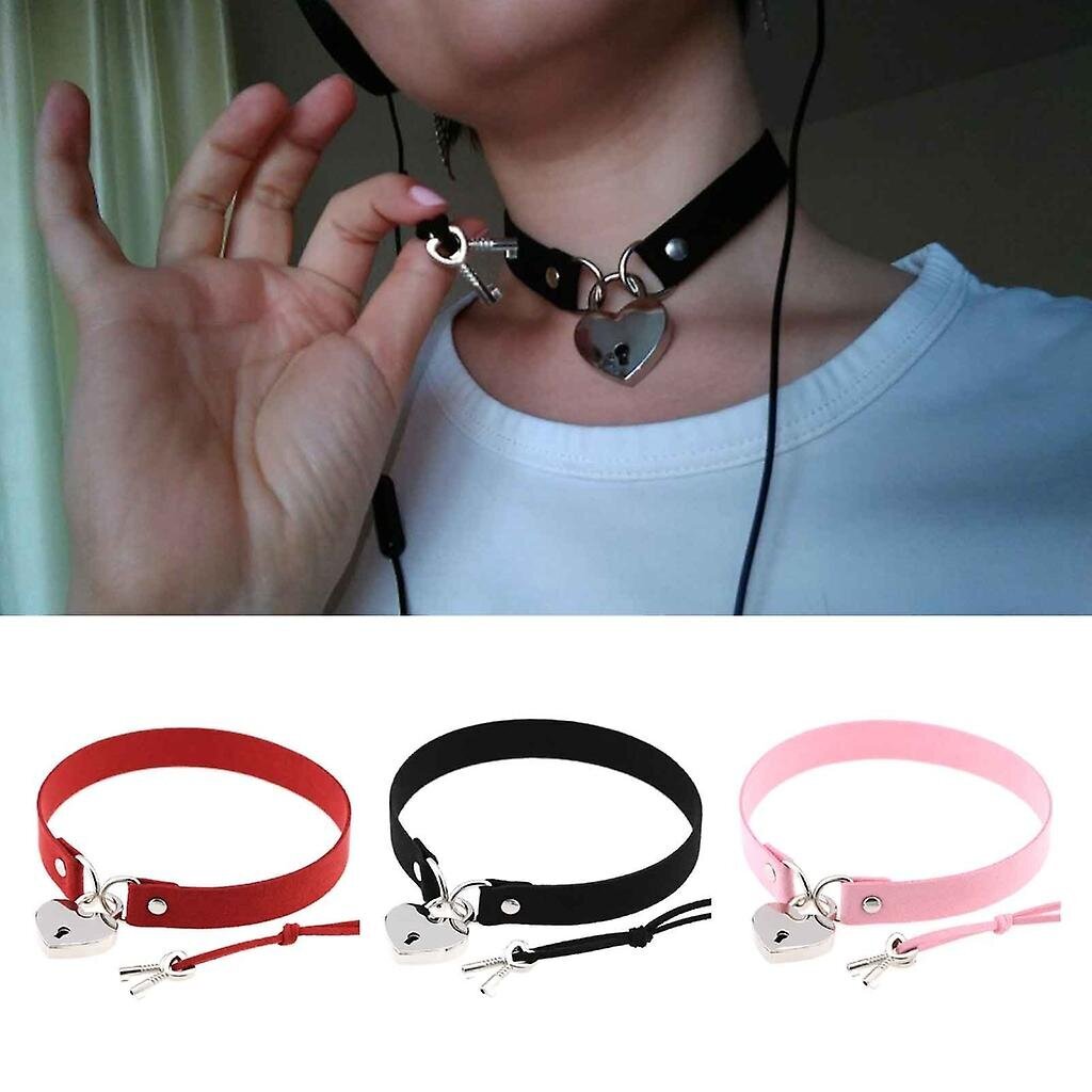 Sydän Padlock Choker Collar Kaulakoru Avaimilla Naisten Cosplay Collar Choker Pink hinta ja tiedot | Kaulakorut | hobbyhall.fi