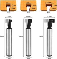 mm T-ura-leikkuri, T-ura-reitittimen muotoiset jyrsimen terät, 3 kpl (7,93 / 9,52 / 12,7 mm) leikkurin varsi terällä puuleikkurit sähkötyökaluille Puuntyöstötyökalu hinta ja tiedot | Oven saranat ja lisävarusteet | hobbyhall.fi