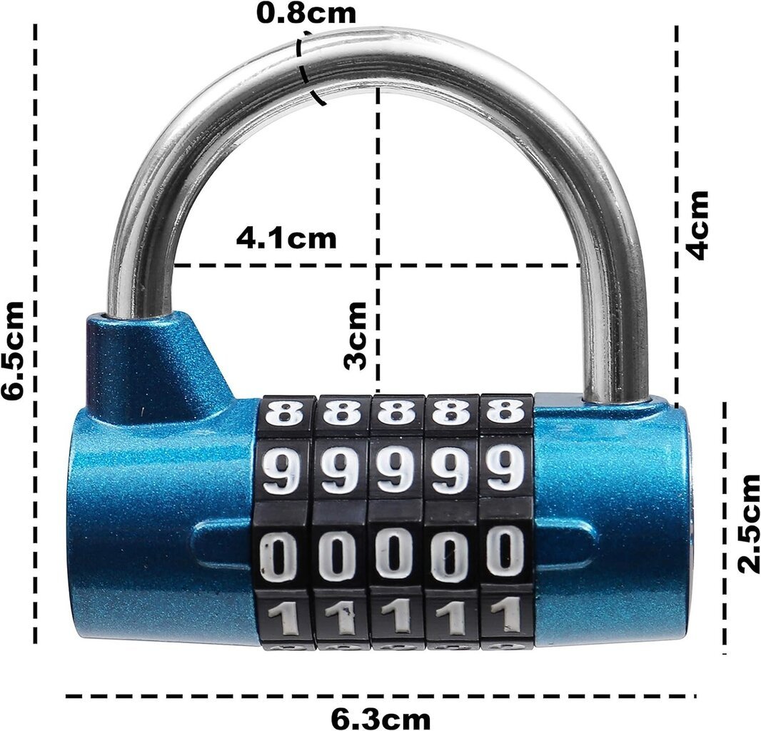 5-numeroinen yhdistelmäriippulukko (2 kpl) - Seosturvalukko (6,3x6,5 cm) porteille, polkupyörille, kaapistoille, matkalaukuille, reppuille, esteille ja konteille - Helppo käyttää ja nollata hinta ja tiedot | Oven saranat ja lisävarusteet | hobbyhall.fi